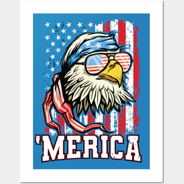 4th of July Bald Eagle USA Flag Patriotic Merica Wall Art by Pennelli Studio